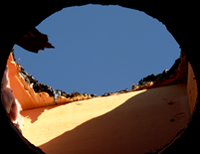 roof hole for the Solatube is cut, showing our wonderful blue New Mexico sky
